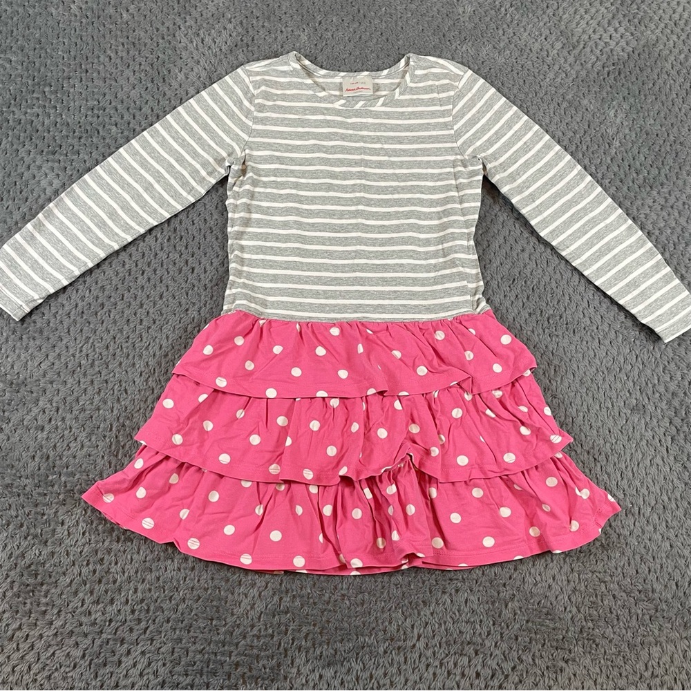 Hanna Andersson Girls Size‎ 8 Striped Polka Dot Ruffle Long Sleeve Twirl Dress